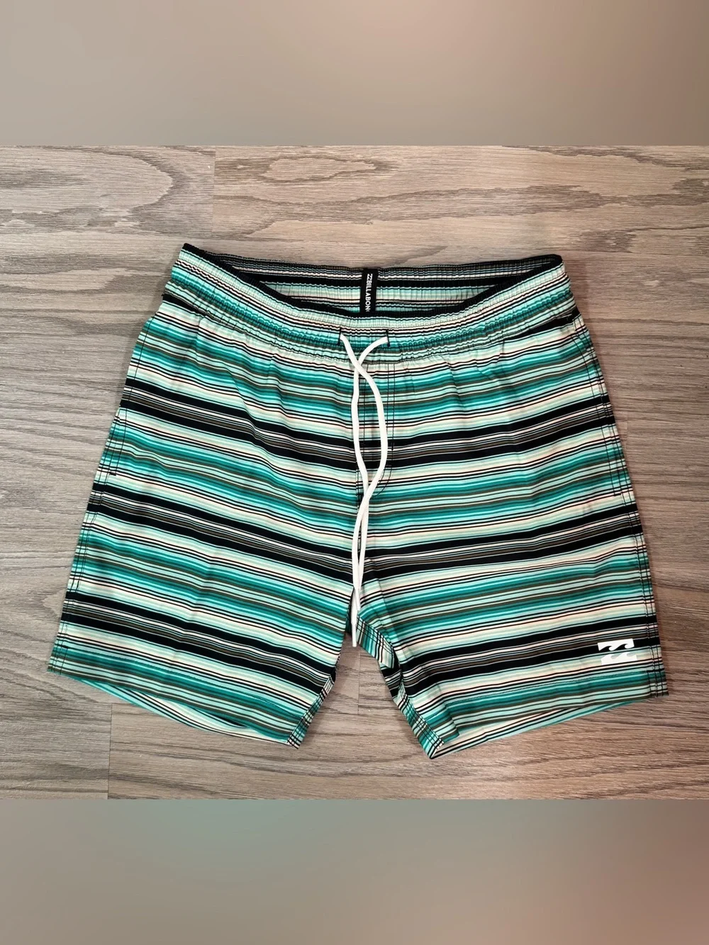 Y2K Style Billabong Striped Board Shorts Teal Green Gorpcore Surf Swim Trunks S